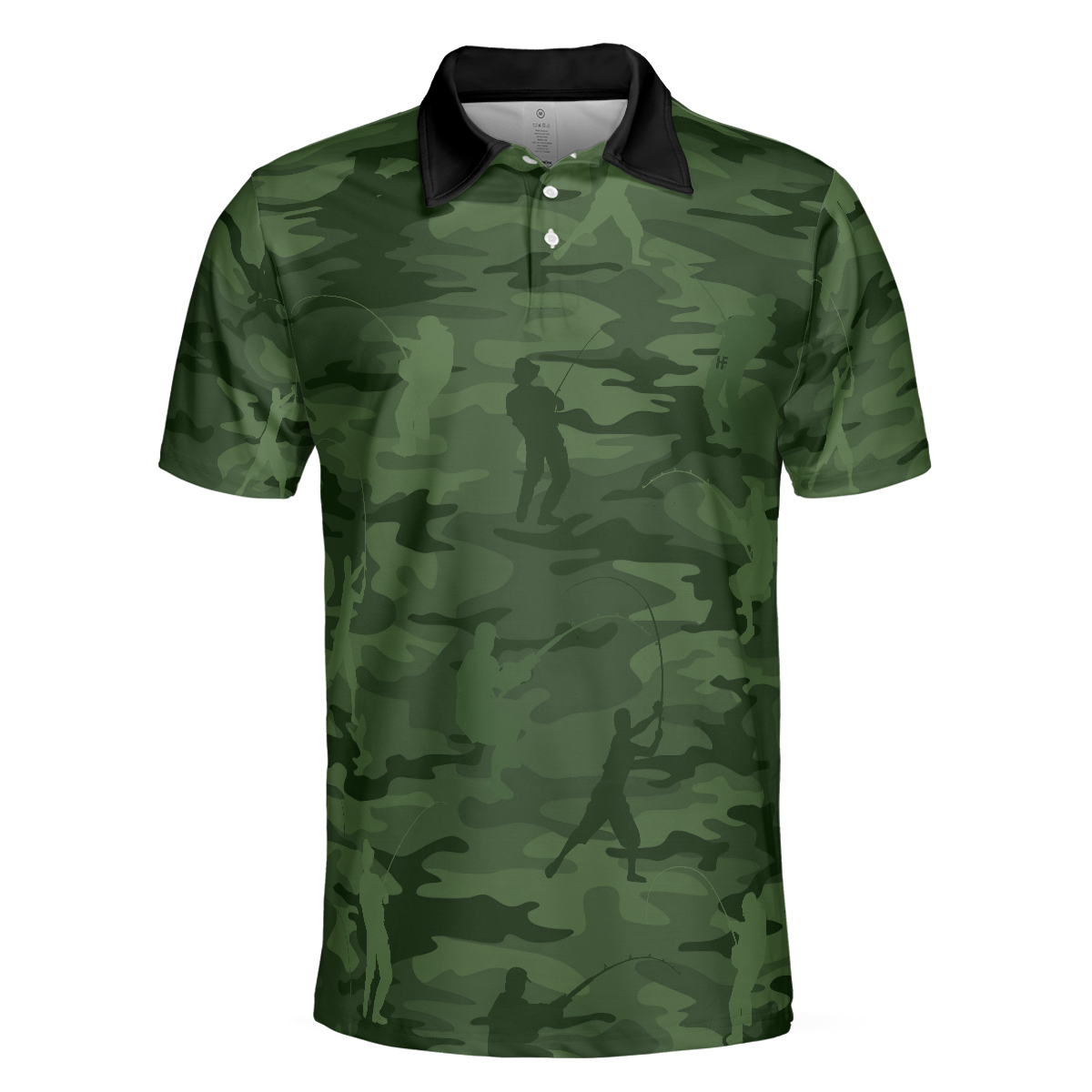 Green Camouflage Fisherman Silhouette Custom Polo Shirt - Hyperfavor