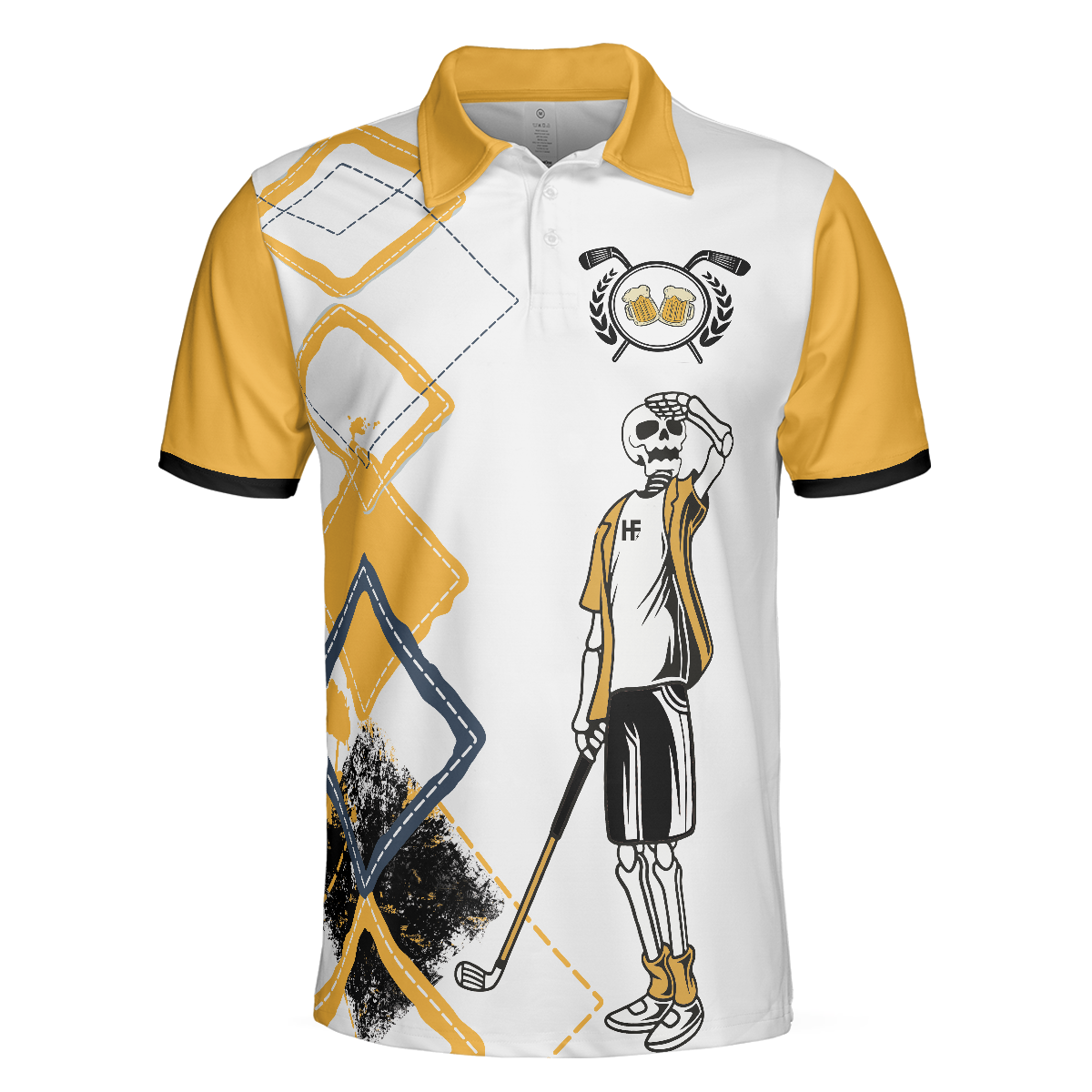 Just Another Beer Drinker With A Golfing Problem Polo Shirt, White And Yellow Argyle Pattern Golf Shirt - Hyperfavor