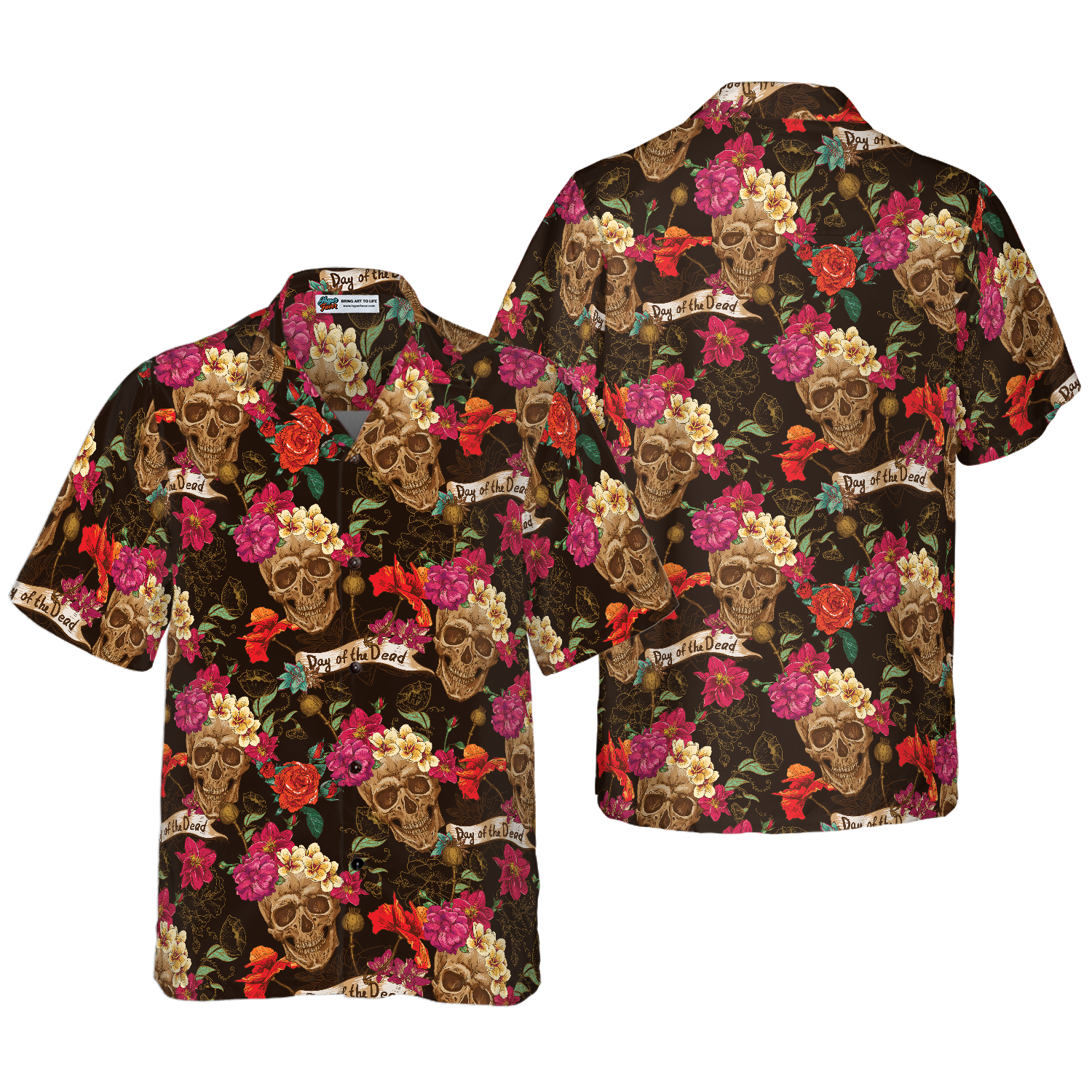 Skull And Flowers Day Of Dead Hawaiian Shirt - Hyperfavor