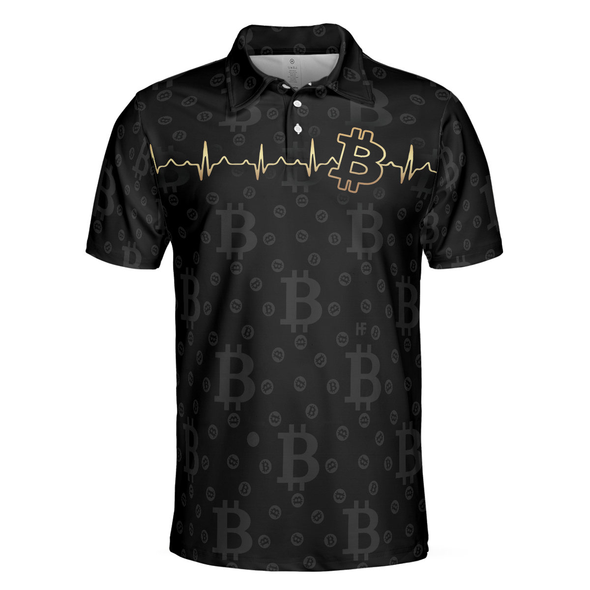 Bitcoin Golden Heartbeat Polo Shirt, Black Bitcoin Shirt For Adults, Cryptocurrency Short Sleeve Polo Shirt - Hyperfavor