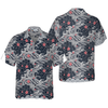 Japanese Red Flower Waves Hawaiian Shirt, Black And White Cherry Blossom Abstract Floral Hawaiian Shirt - Hyperfavor