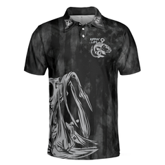 Rippin' Lips Skull Fish Skeleton Fishing Polo Shirt, Black Fish Hook Polo Shirt, Best Fishing Shirt For Men - Hyperfavor