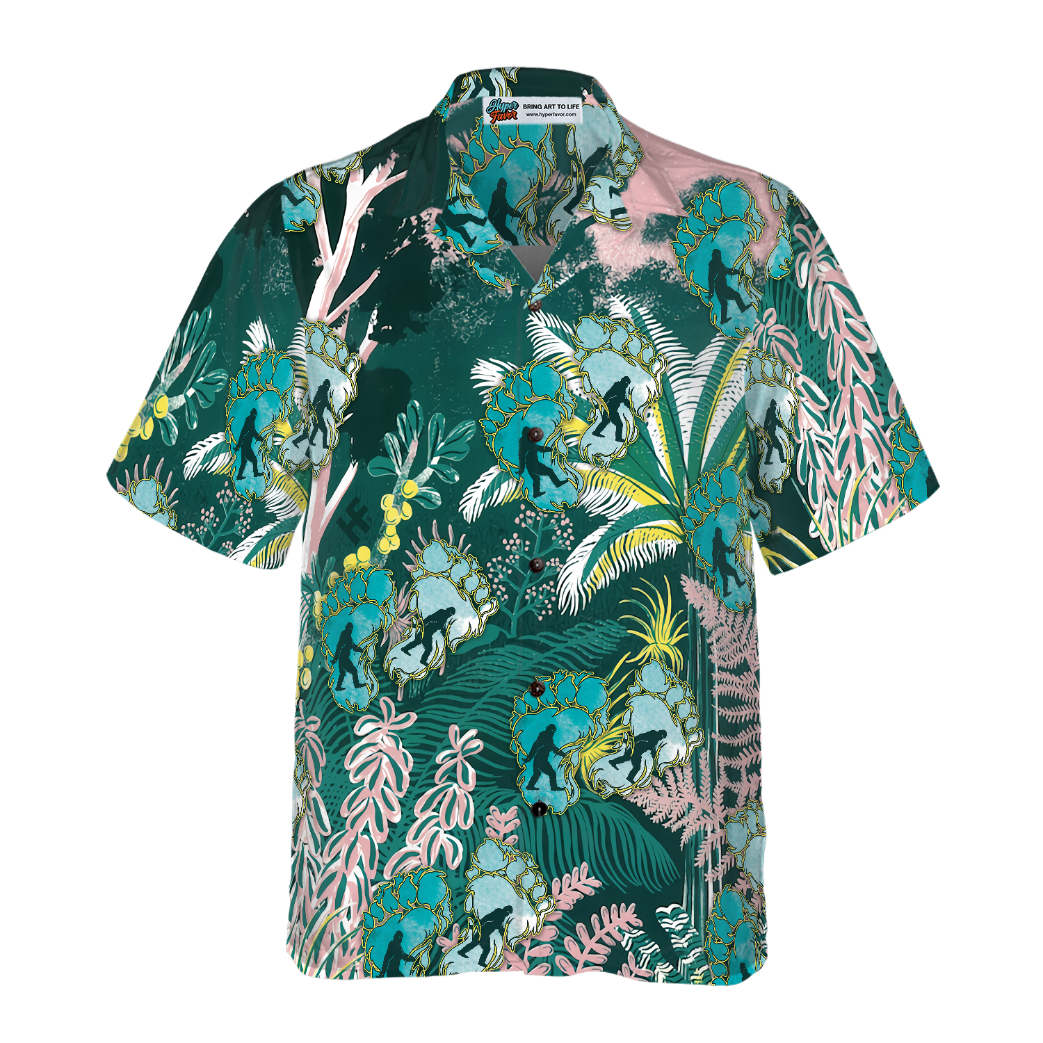 Tropical Forest Bigfoot Hawaiian Shirt, Tropical Floral And Leaves Bigfoot Shirt For Men - Hyperfavor