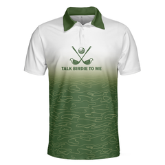 Talk Birdie To Me Golf Polo Shirt, White And Green Abstract Grass Pattern Golfing Polo Shirt, Best Golf Shirt For Men - Hyperfavor