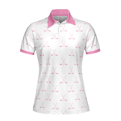 Crossed Golf Clubs Pink And White Golf Short Sleeve Women Polo Shirt, Simple Golf Shirt Design For Ladies - Hyperfavor