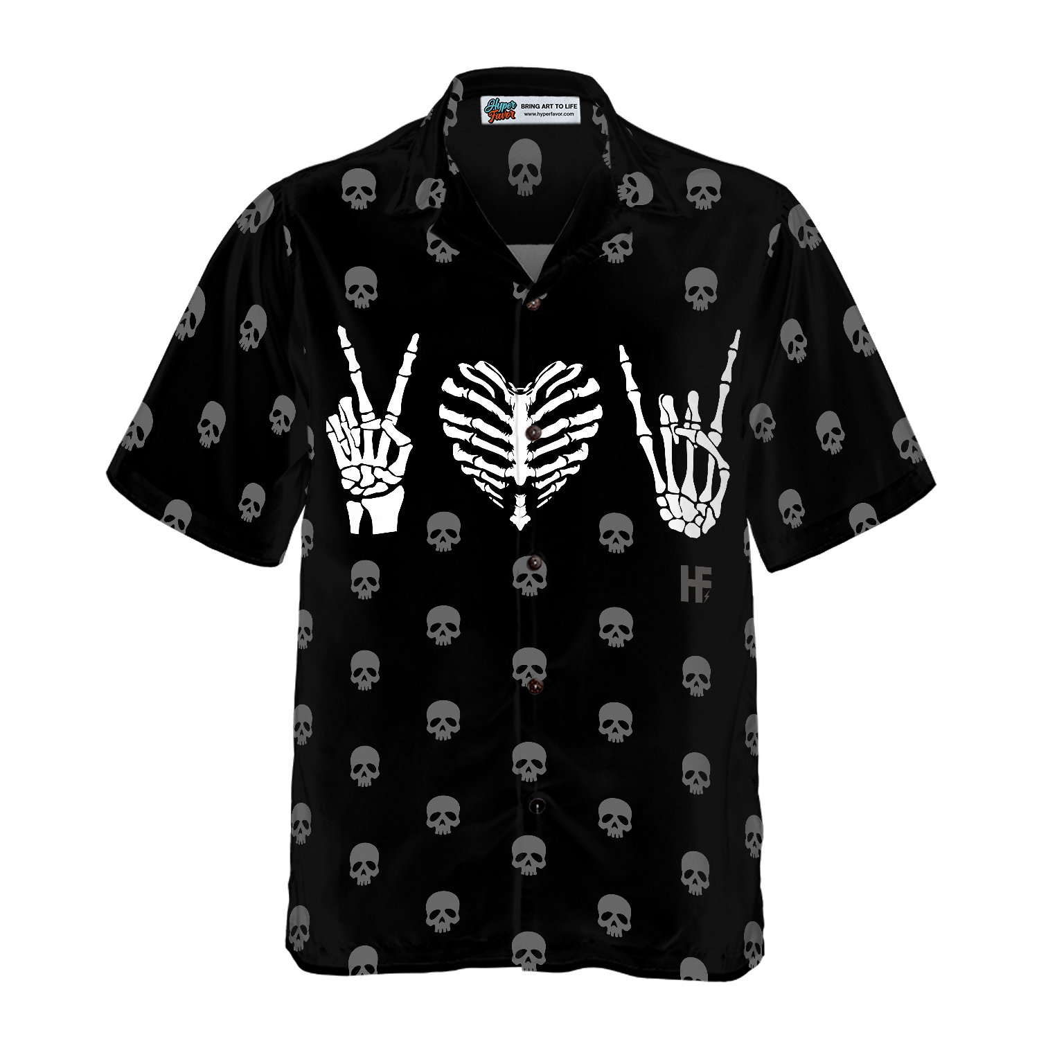 Peace Love Rock Goth Hawaiian Shirt - Hyperfavor