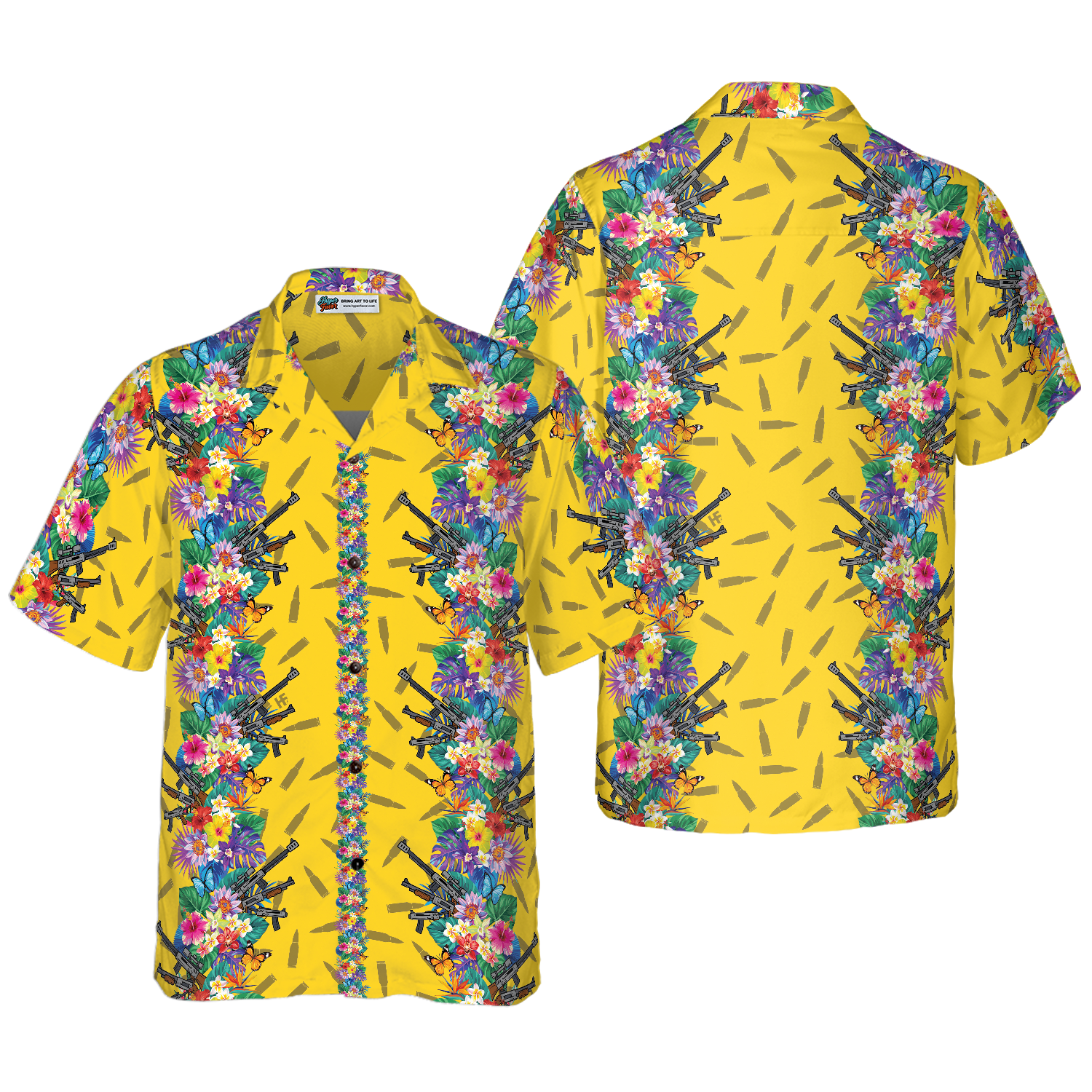 Vibrant Tropical Gun And Bullet Hawaiian Shirt - Hyperfavor