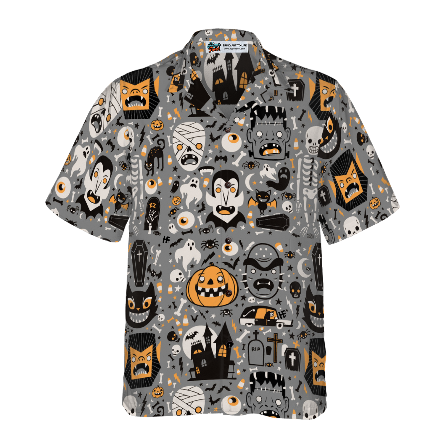 Doodle Pattern Happy Halloween Hawaiian Shirt - Hyperfavor