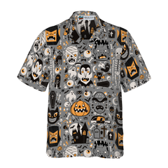 Doodle Pattern Happy Halloween Hawaiian Shirt - Hyperfavor