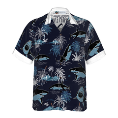 Bite People Hail Satan Shark Hawaiian Shirt - Hyperfavor