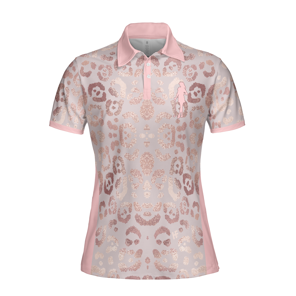 Rose Gold Leopard Print V2 Short Sleeve Women Polo Shirt - Hyperfavor