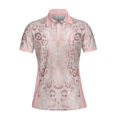 Rose Gold Leopard Print V2 Short Sleeve Women Polo Shirt - Hyperfavor