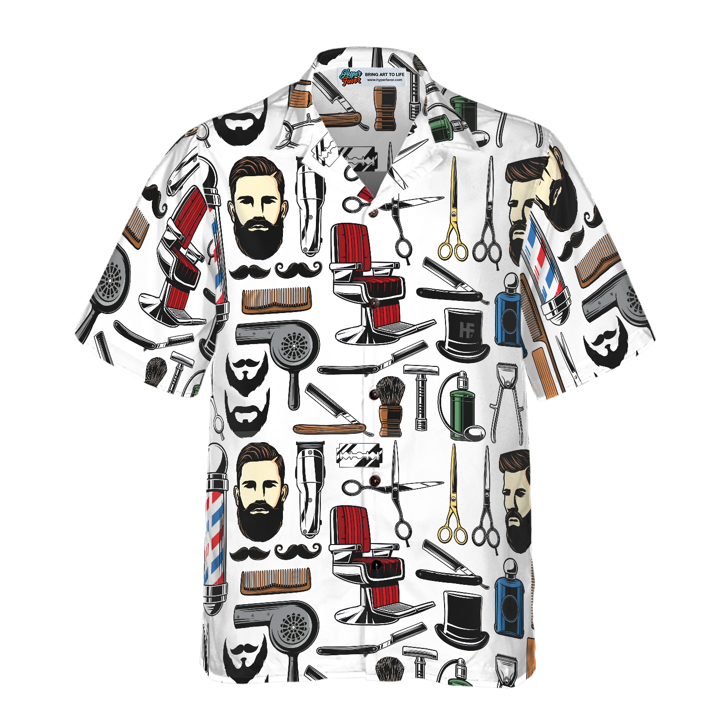 Barbershop Haircut & Shave Tools Hawaiian Shirt - Hyperfavor