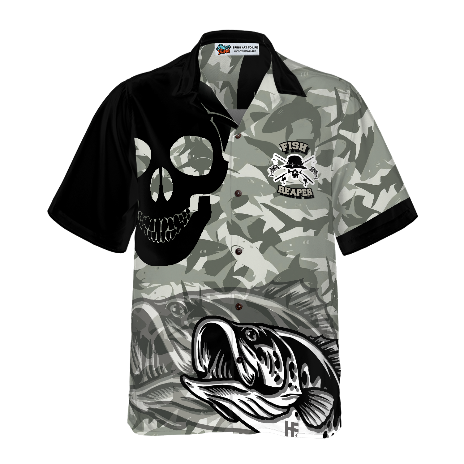 Eat Sleep Fishing Repeat Skull Camouflage Hawaiian Shirt - Hyperfavor