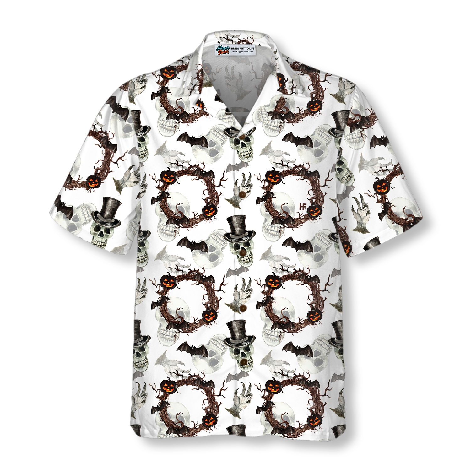 Festive Halloween Gentleman Skull Hawaiian Shirt - Hyperfavor