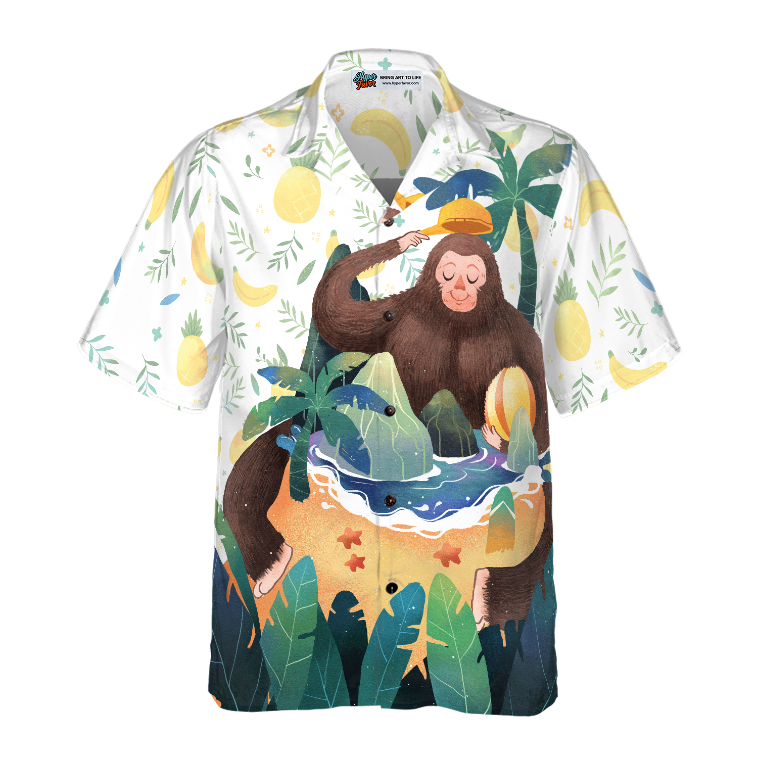 Artistic Bigfoot on the Beach Hawaiian Shirts for Men, Sasquatch Shirts - Hyperfavor