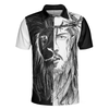 Jesus Christ Lion Contrast Art Christian Polo Shirt, Black And White Christian Shirt For Men - Hyperfavor
