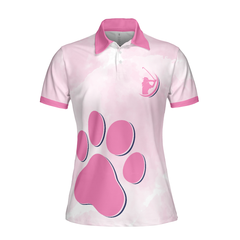 Never Underestimate A Cat Mom Golf Girl V2 Short Sleeve Women Polo Shirt, Pink Paw Pattern Golf Shirt, Golf Gift For Cat Lovers - Hyperfavor