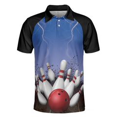 Spare No One Bowling Polo Shirt, Black And Blue Tenpin Bowling Shirt For Men, Cool Bowling Gift Idea - Hyperfavor