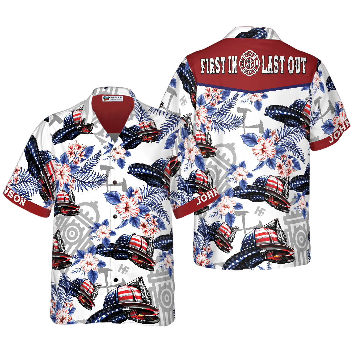 Firefighter American Flag Helmet Custom Hawaiian Shirt, Personalized Texas Bluebonnet Firefighter Hawaiian Shirt For Men - Hyperfavor