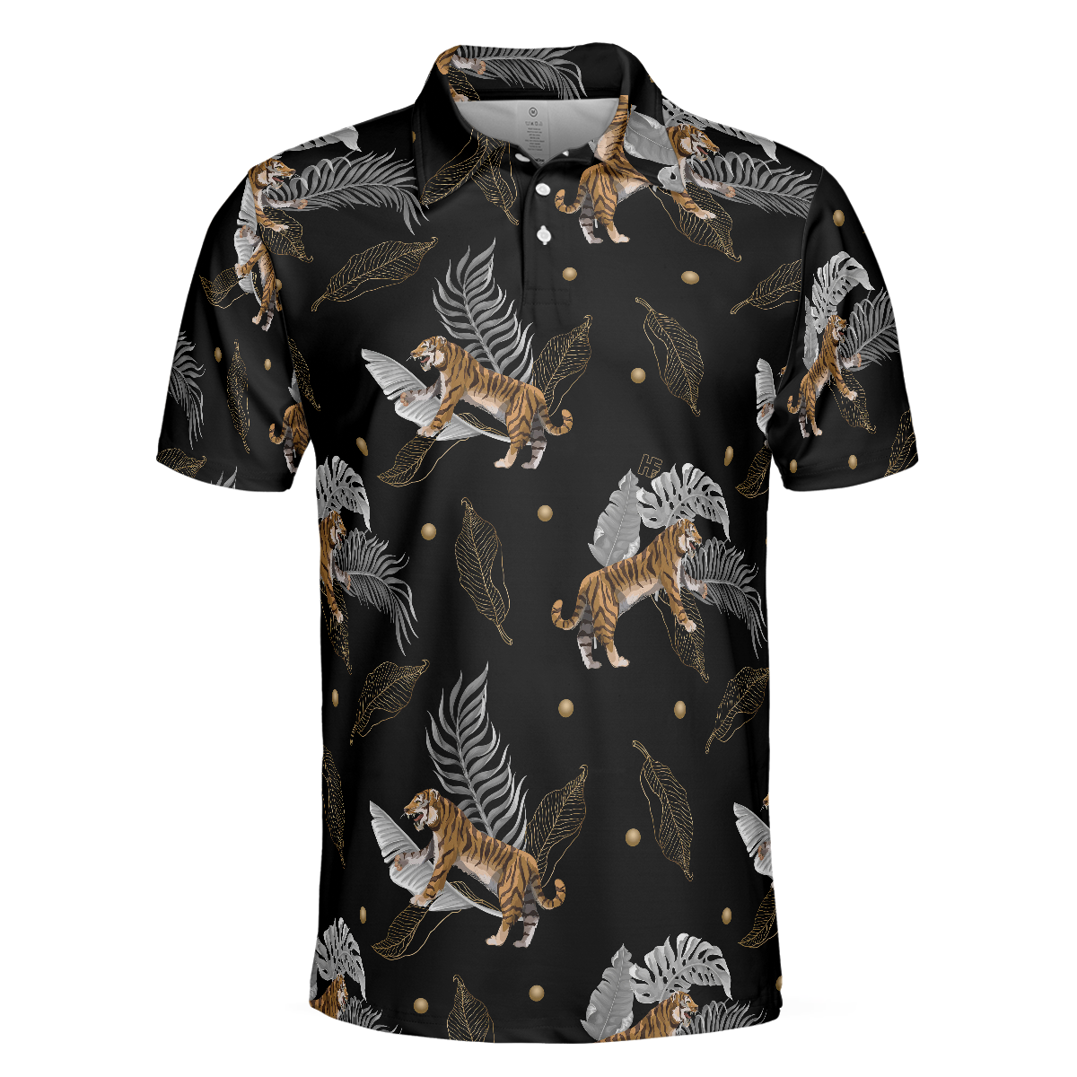 Tiger With Palm Leaves Tropical Tiger Polo Shirt, Short Sleeve