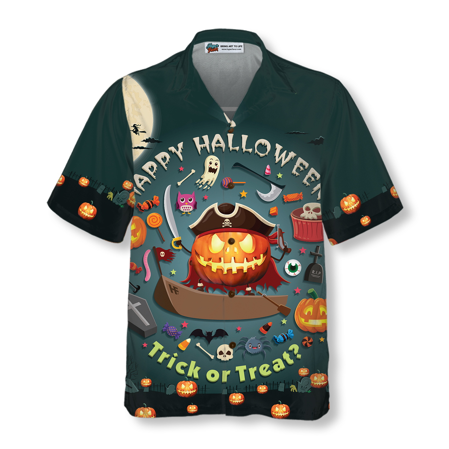 Halloween Pumpkin Pirate Halloween Hawaiian Shirt, Trick Or Treat Candy Cute Jack-o'-lantern Hawaiian Shirt - Hyperfavor