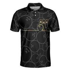 Bowling Pattern And Golden Polo Shirt, Bowling Ball Background Polo Shirt, Best Bowling Shirt For Men - Hyperfavor