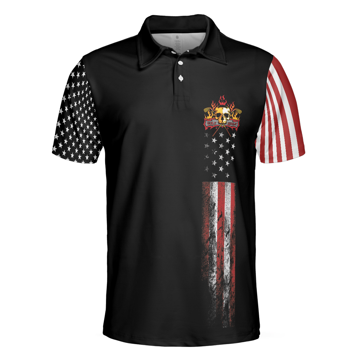 8-ball American Flag Short Sleeve Pattern Wet Paint Skull Golf Polo Shirt, Dark Theme American Flag Polo Shirt, Best Golf Shirt For Men - Hyperfavor