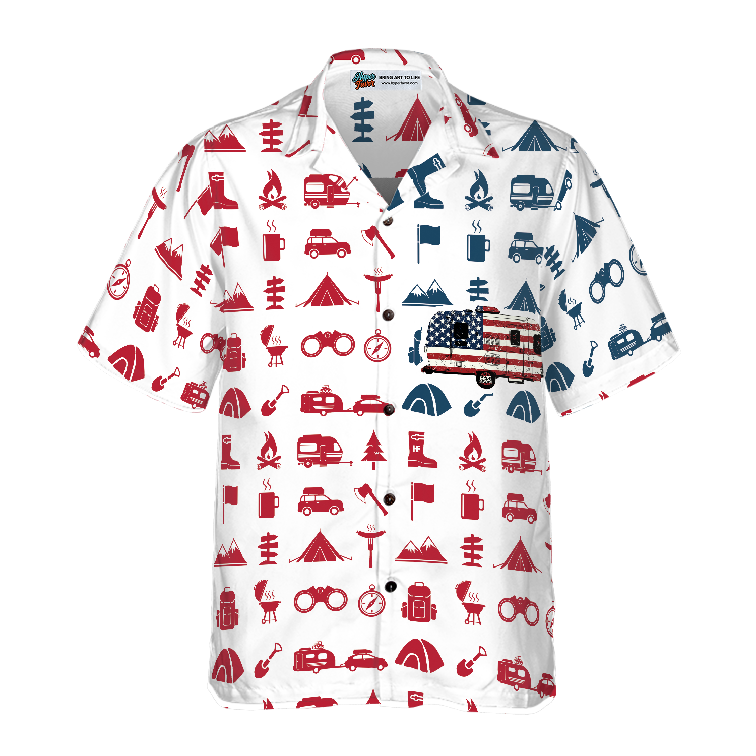 Campervan American Flag Hawaiian Shirt - Hyperfavor