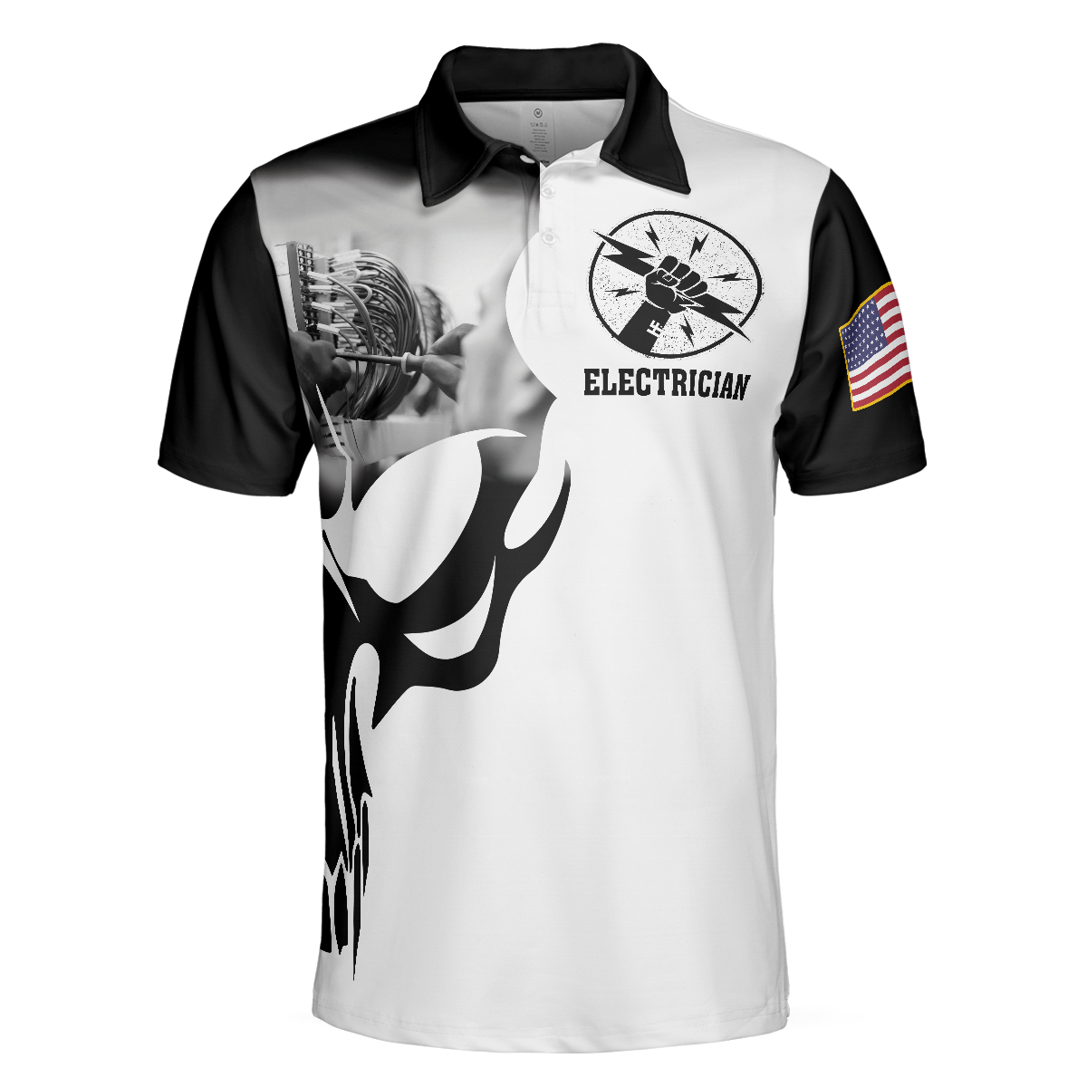 Electrician Proud Skull Black And White Polo Shirt, If You Think You Can Do My Job Electrician Shirt For Men - Hyperfavor