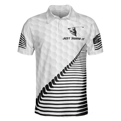 Just Swing It American Golfer Polo Shirt, Black And White American Flag Golf Shirt For Men - Hyperfavor