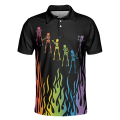 Skeleton Playing Golf Polo Shirt, Rainbow Pallette Fire Golfing Polo Shirt, Cool Golf Shirt For Men - Hyperfavor