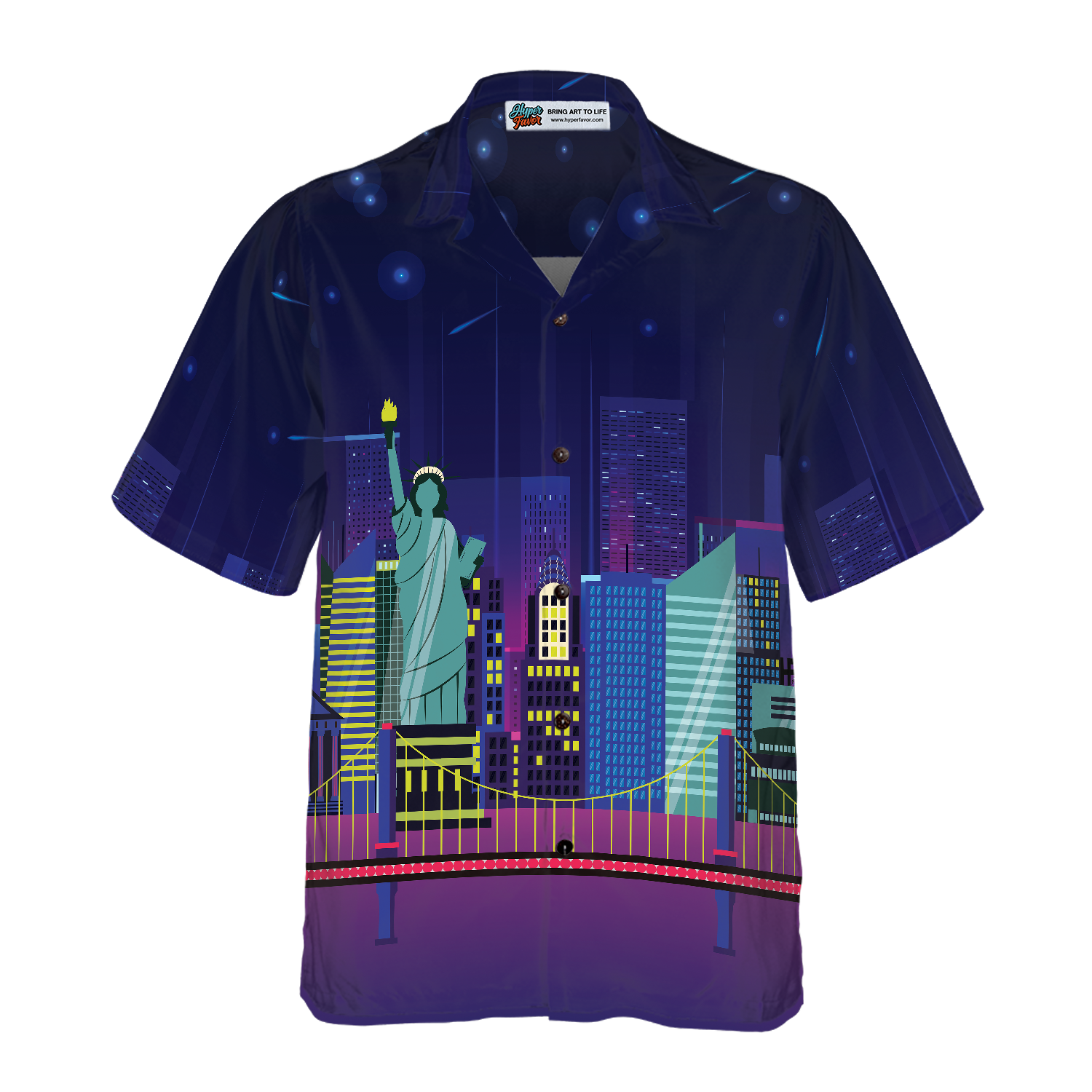 New York City By Night Hawaiian Shirt - Hyperfavor