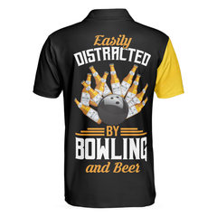 Easily Distracted By Bowling And Beer V2 Polo Shirt, Funny Drinking Bowling Polo Shirt, Best Bowling Gift Idea - Hyperfavor