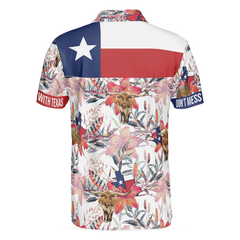 Texas Longhorn Bluebonnet and Armadillo Polo Shirt, Floral Texas State Polo Shirt, Texas Proud Shirt For Men - Hyperfavor