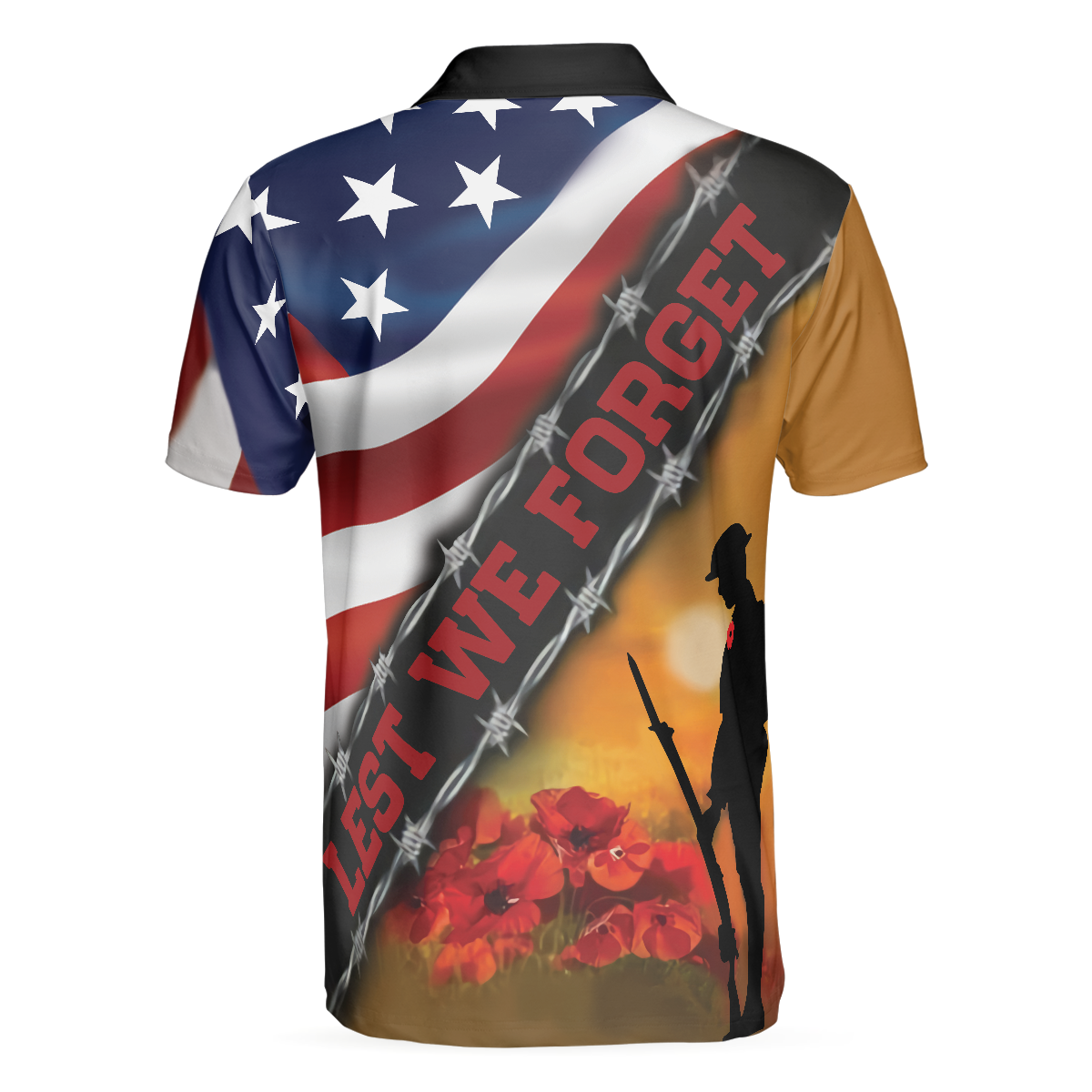 Lest We Forget Veteran Polo Shirt, Cool American Flag Veteran Shirt, Meaningful Gift Idea For Veterans - Hyperfavor