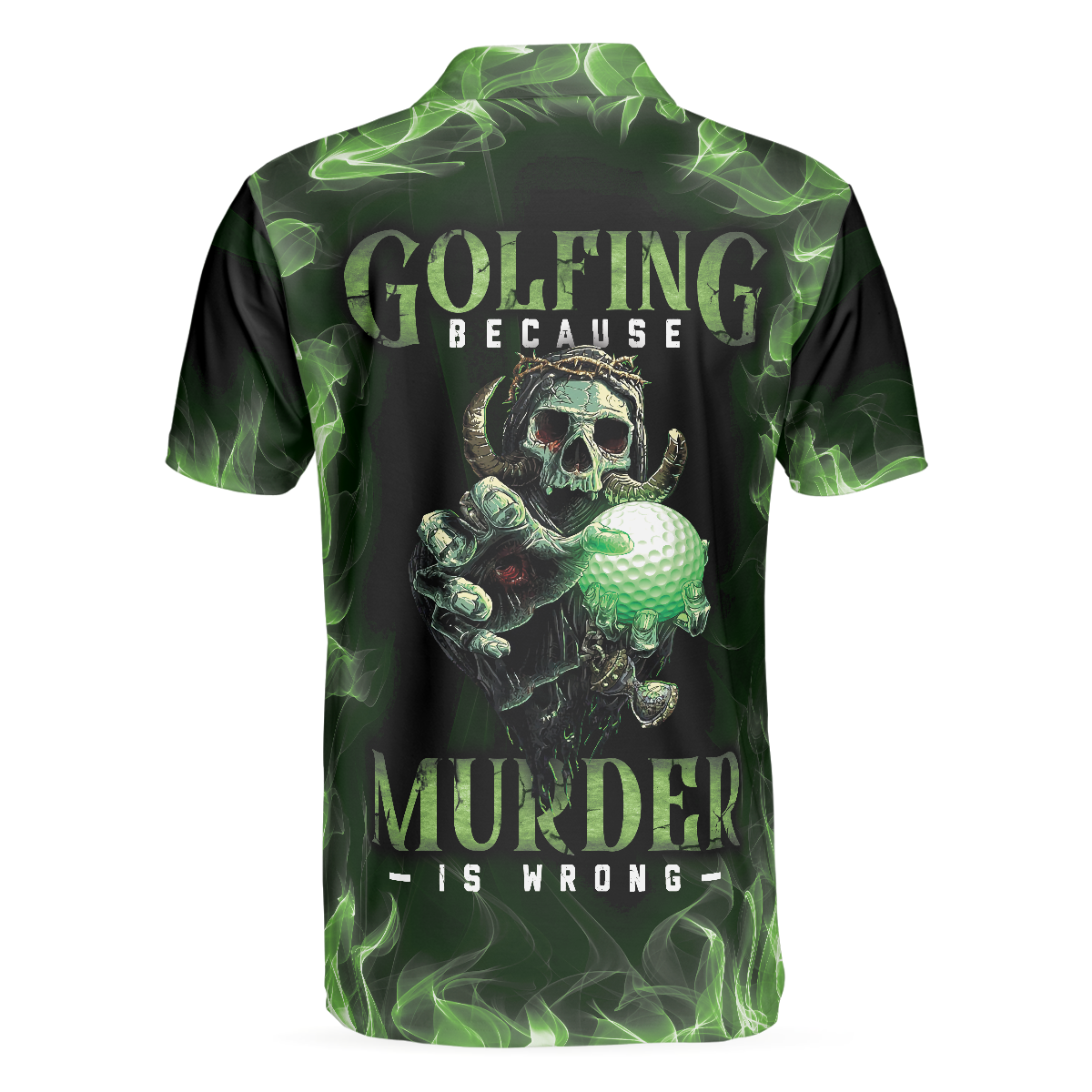 Golfing Murder Polo Shirt, Green Skull Golf Shirt Design, Best Gift Idea For Golfers, Scary Golf Shirt - Hyperfavor