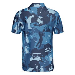 Golf Ocean Blue Camouflage Polo Shirt, Streetwear Golfing Polo Shirt, Camo Golf Shirt For Men - Hyperfavor