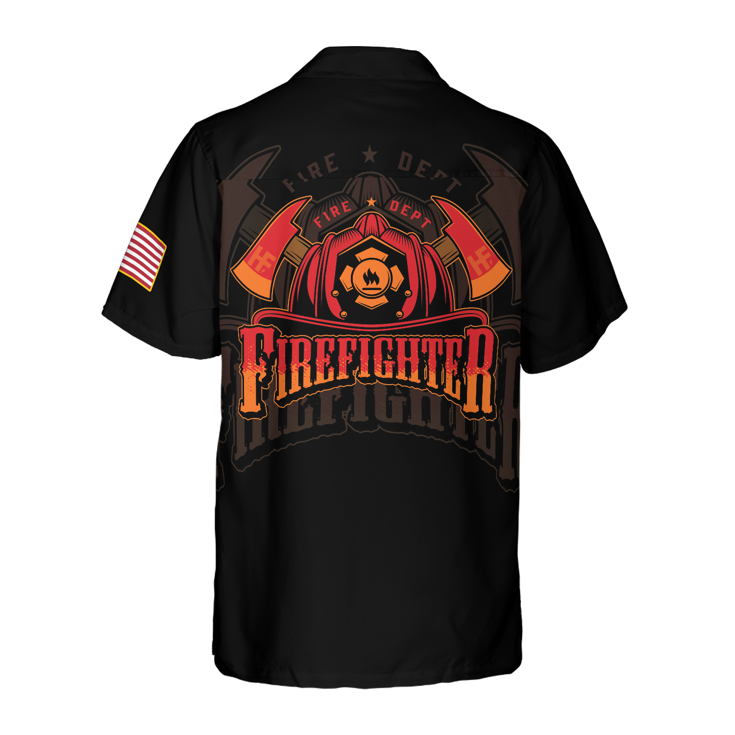 Firefighter Skull Flame Black American Flag Hawaiian Shirt, Fire Dept Logo Firefighter Hawaiian Shirt For Men - Hyperfavor