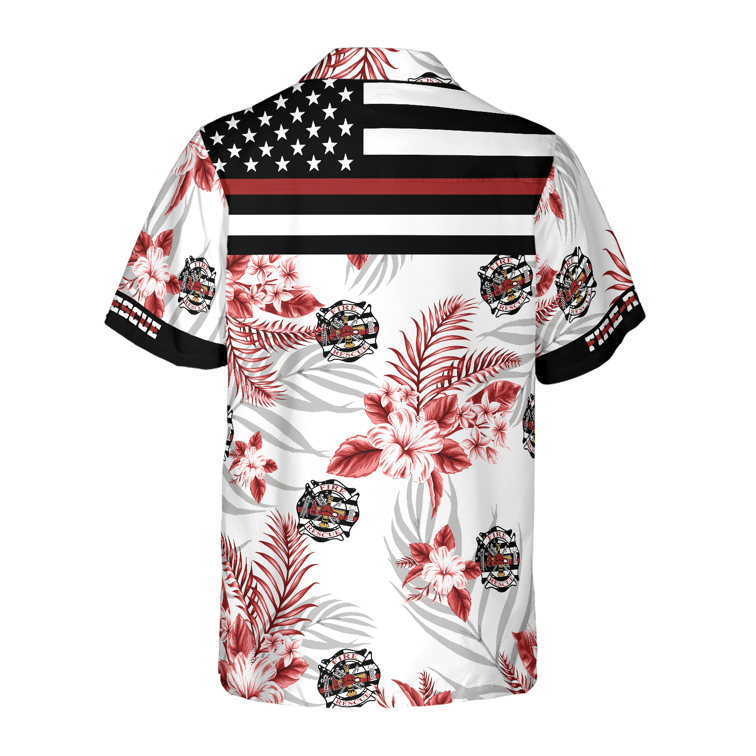 The Red Line Black American Flag Firefighter Hawaiian Shirt, Red Texas Bluebonnet Fire Dept Logo Firefighter Shirt For Men - Hyperfavor