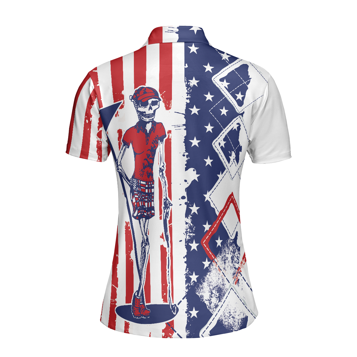 I Like It Rough Golf Short Sleeve Women Polo Shirt, Cool American Flag Argyle Pattern Golf Shirt For Ladies - Hyperfavor