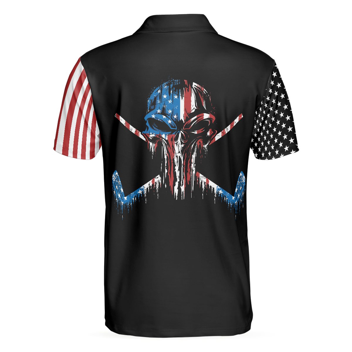 8-ball American Flag Short Sleeve Pattern Wet Paint Skull Golf Polo Shirt, Dark Theme American Flag Polo Shirt, Best Golf Shirt For Men - Hyperfavor