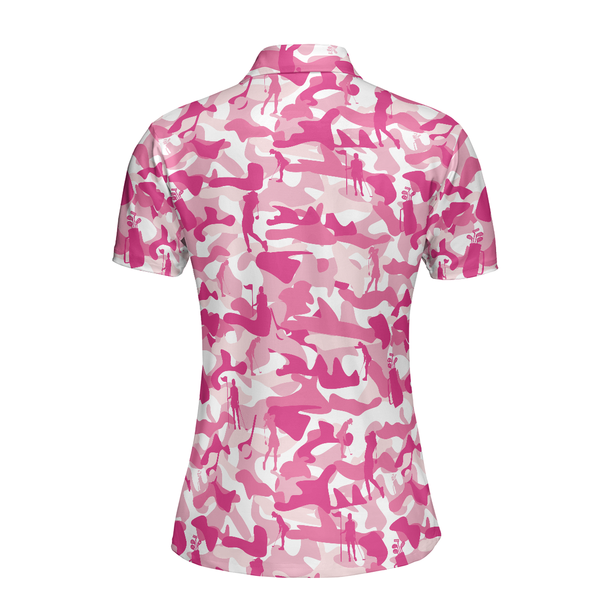 White Pink Camouflage Thinning Layout Golf Short Sleeve Women Polo Shirt, Best Golf Shirt For Female Golfers - Hyperfavor