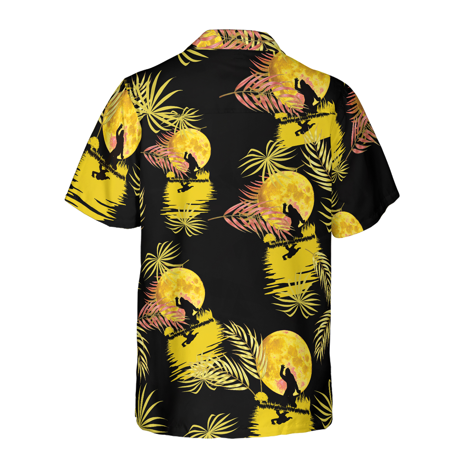 Bigfoot Tropical Yellow Moon Bigfoot Hawaiian Shirt, Black And Yellow Moonlight Bigfoot Shirt For Men - Hyperfavor