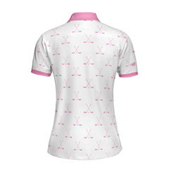 Crossed Golf Clubs Pink And White Golf Short Sleeve Women Polo Shirt, Simple Golf Shirt Design For Ladies - Hyperfavor