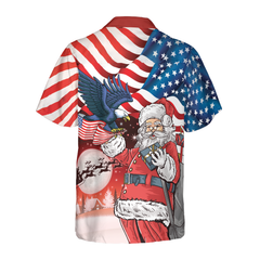 Hyperfavor Christmas Hawaiian Shirts, Eagle Perched On Santa's Hand With American Flag Background Shirt Short Sleeve, Christmas Shirt Idea Gift For Men And Women - Hyperfavor