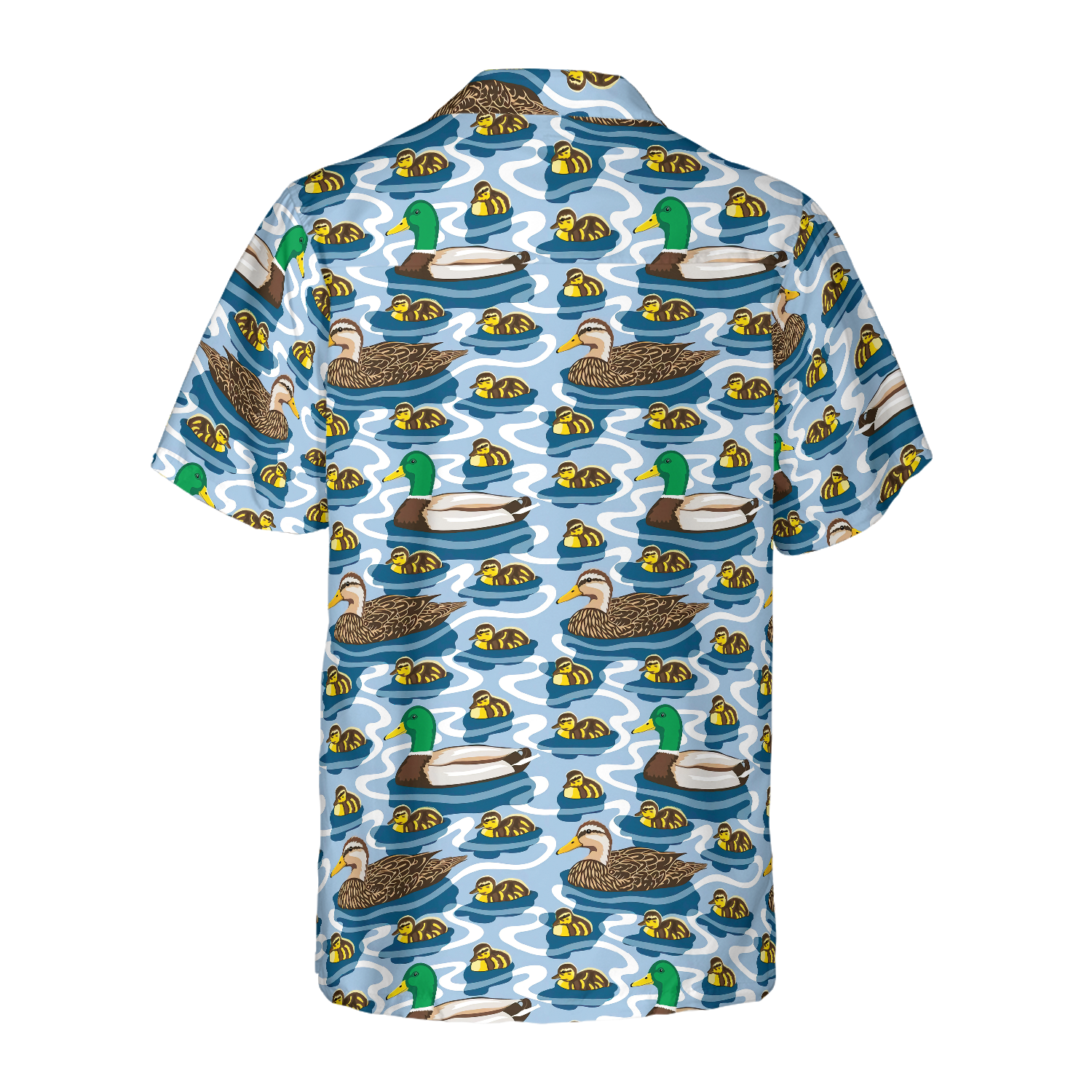 Rouen Duck Family Swimming Hawaiian Shirt, Arctic Blue Pond Texture Hawaiian Shirt - Hyperfavor