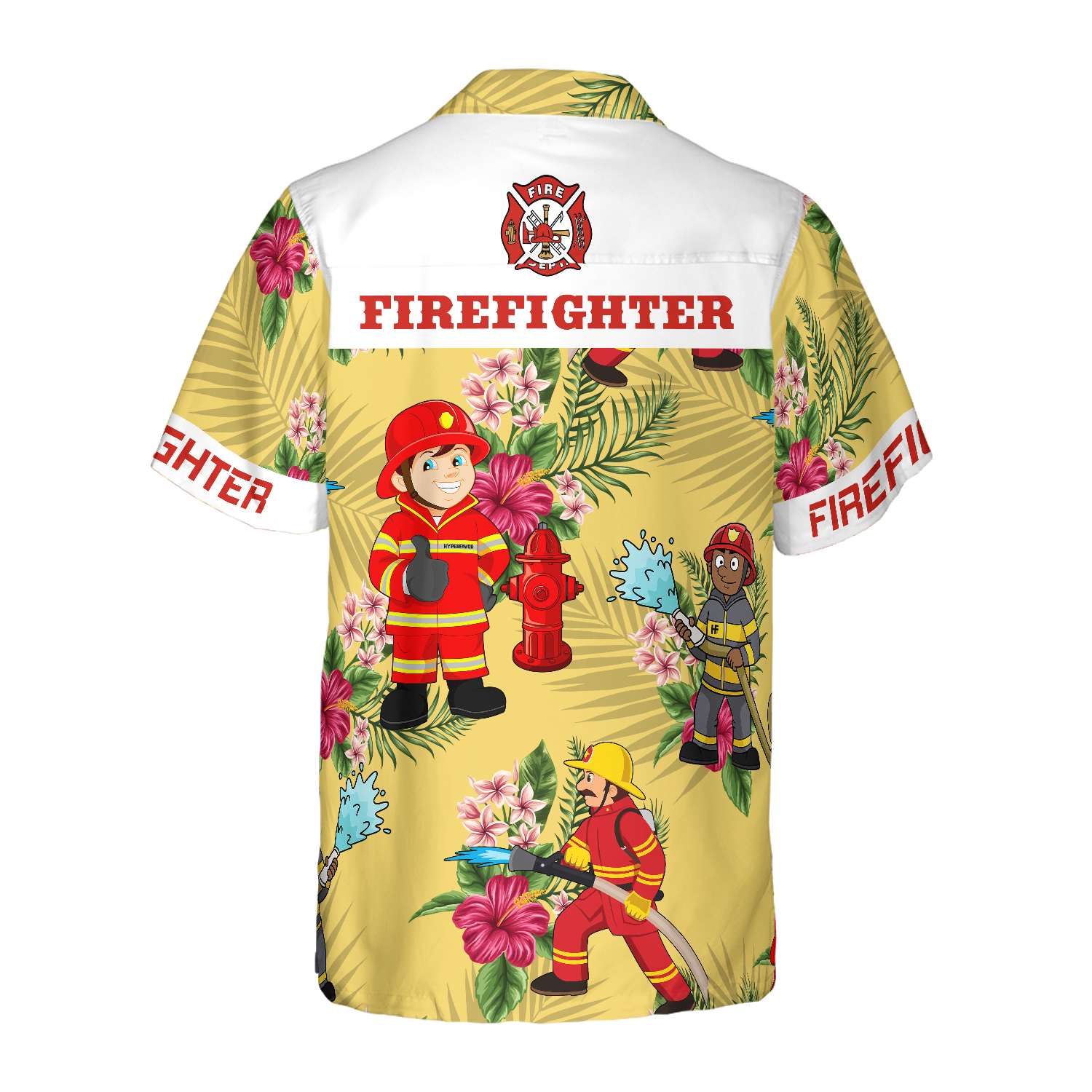 Graphic Proud Firefighter Hawaiian Shirt, Cream Tropical Floral Firefighter Shirt For Men - Hyperfavor