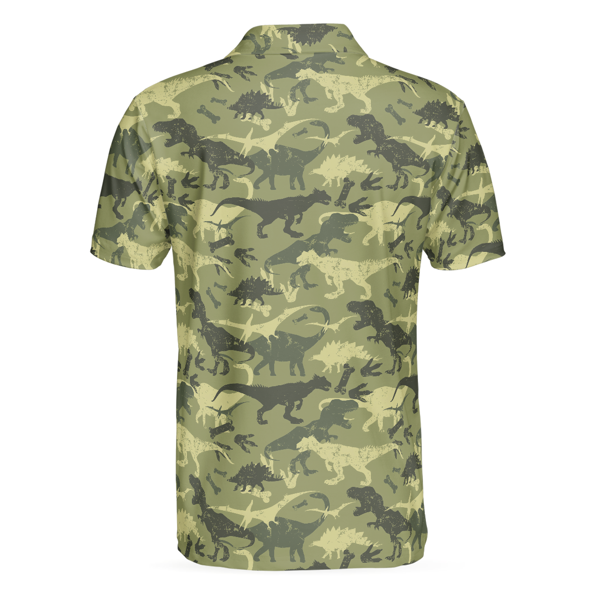 Camouflage Dinosaur Pattern Short Sleeve Polo Shirt, Camo Military Polo Shirt, Best Dinosaur Shirt For Men - Hyperfavor