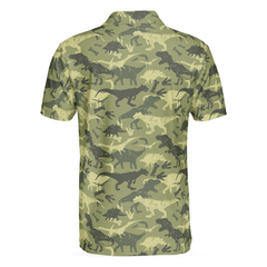 Camouflage Dinosaur Pattern Short Sleeve Polo Shirt, Camo Military Polo Shirt, Best Dinosaur Shirt For Men - Hyperfavor